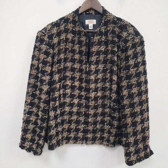 Vintage Talbots Tweed Full Zip Jacket Size 22W Petite Black Office Academia - Picture 1 of 10